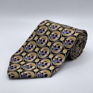 J. Garcia Tie Mens One Size Gold Black Geometric Abstract Silk Necktie IX Art‎